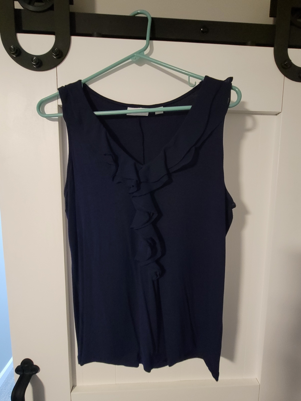 New York & Company Navy Ruffle V-Neck Sleeveless Camisole